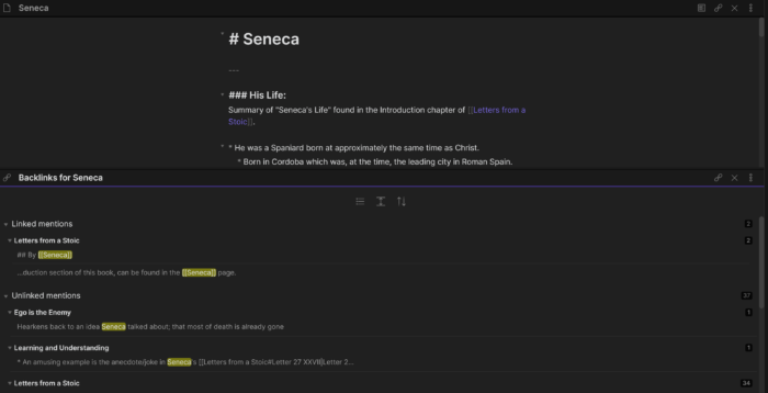 Seneca Note with Backlinks